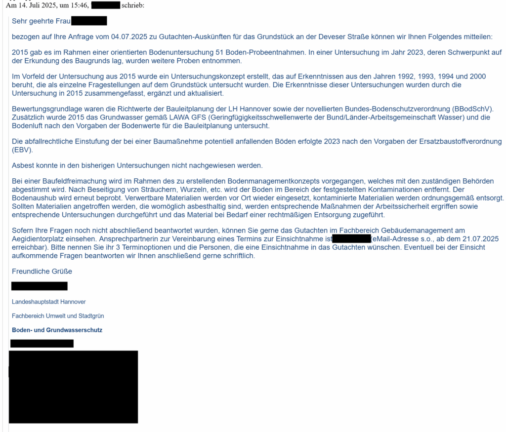 Bodengutachten. antwort anfrage bodengutachten